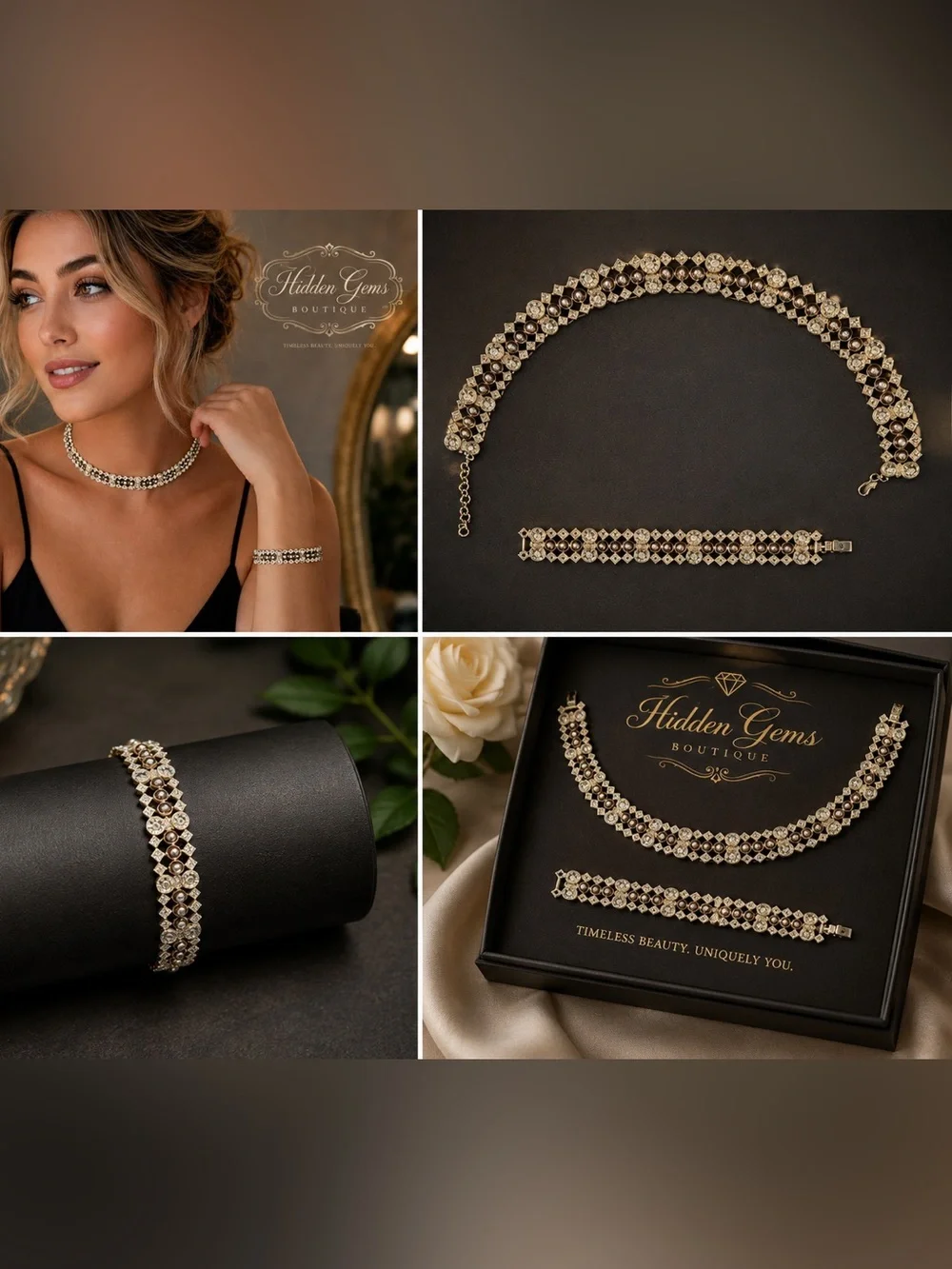 Gold-Tone Floral Crystal Choker Necklace - Gold